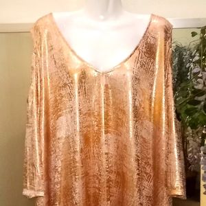 Roaman's Rose Gold Foil Cold Shoudered Tunic Top